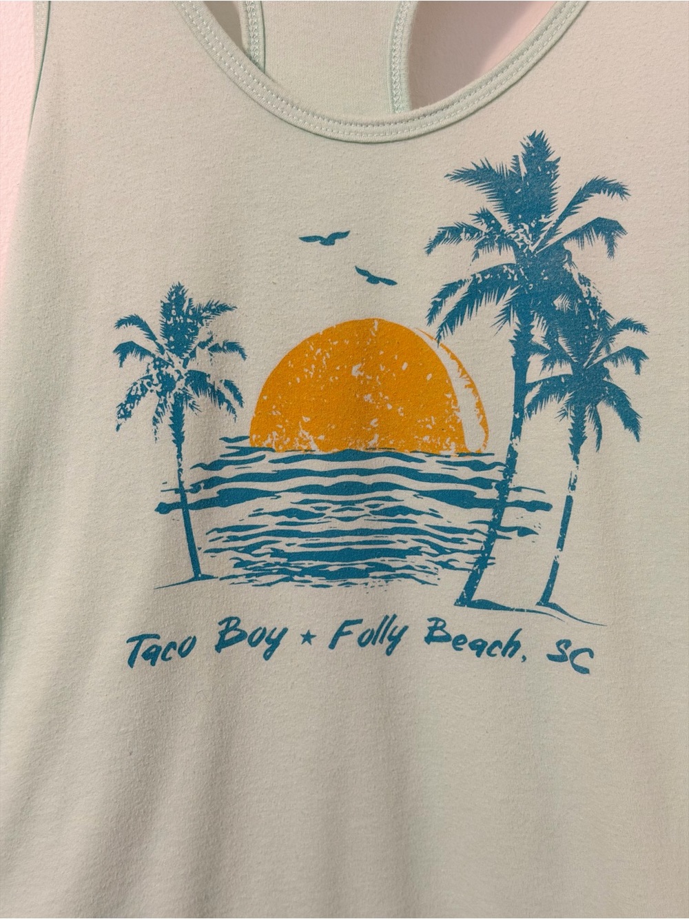 Mint Graphic Racerback Tank with Yellow Sun and Teal Palm Print - Picture 2 of 5